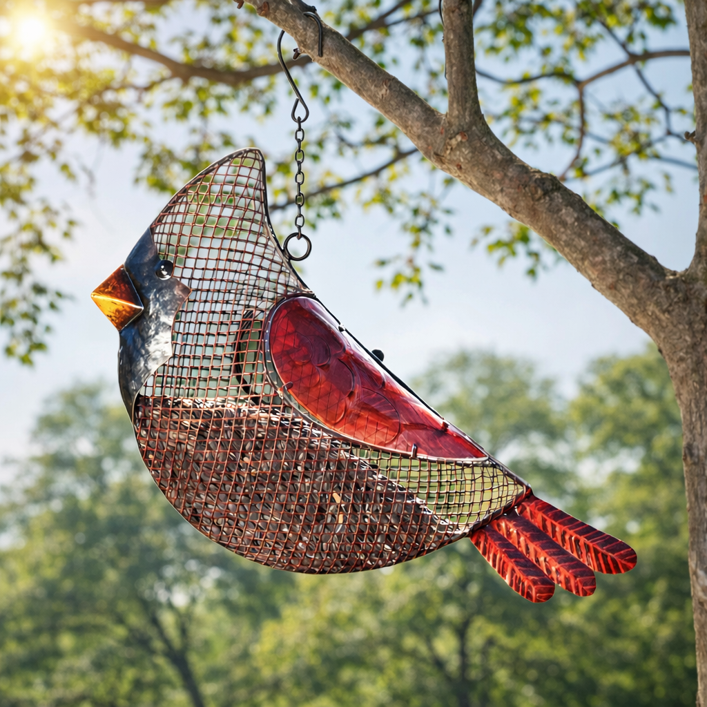 Metal Mesh Cardinal Wild Bird Feeder, Outdoor Hanging Bird Feeder