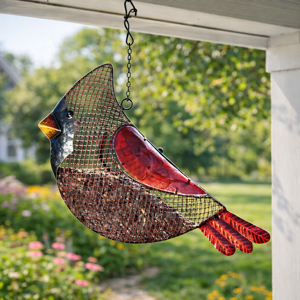 Metal Mesh Cardinal Wild Bird Feeder, Outdoor Hanging Bird Feeder