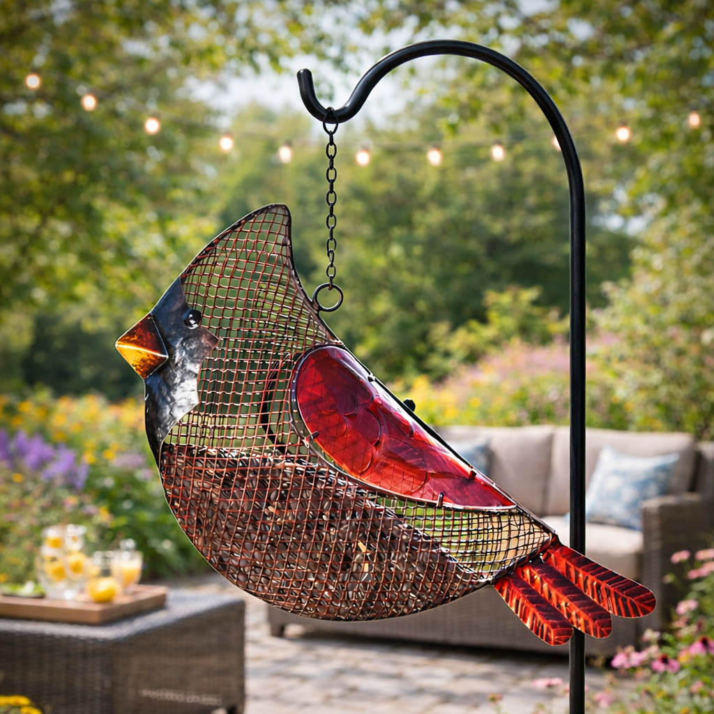 Metal Mesh Cardinal Wild Bird Feeder, Outdoor Hanging Bird Feeder