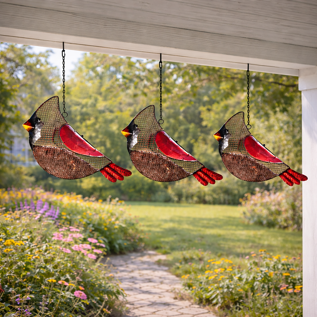 Metal Mesh Cardinal Wild Bird Feeder, Outdoor Hanging Bird Feeder