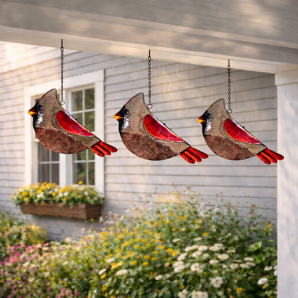 Metal Mesh Cardinal Wild Bird Feeder, Outdoor Hanging Bird Feeder