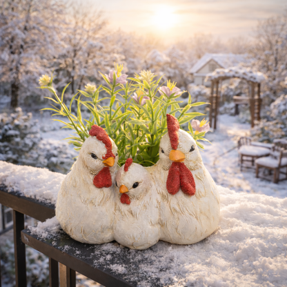 Chicken Family Planter Resin Farmhouse Tabletop Decor