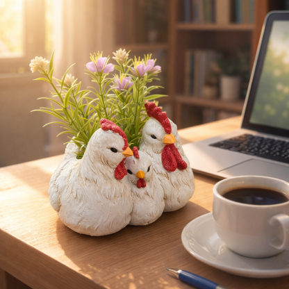 Chicken Family Planter Resin Farmhouse Tabletop Decor