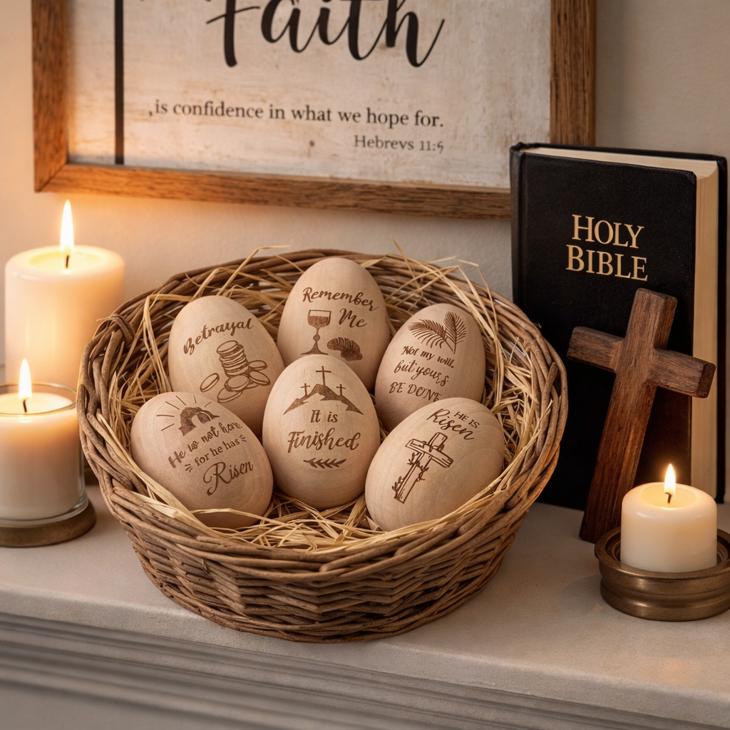 6 Pcs Christian Easter Wooden Eggs for Basket Stuffers & Gifts