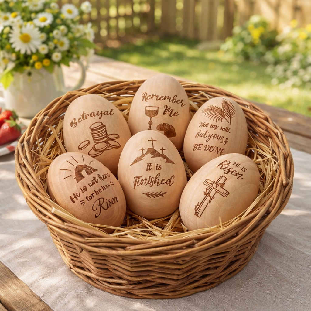 6 Pcs Christian Easter Wooden Eggs for Basket Stuffers & Gifts