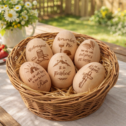 6 Pcs Christian Easter Wooden Eggs for Basket Stuffers & Gifts