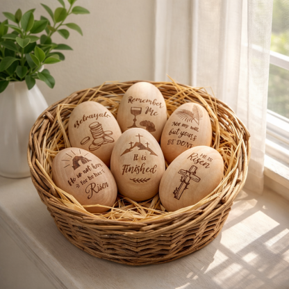 6 Pcs Christian Easter Wooden Eggs for Basket Stuffers & Gifts