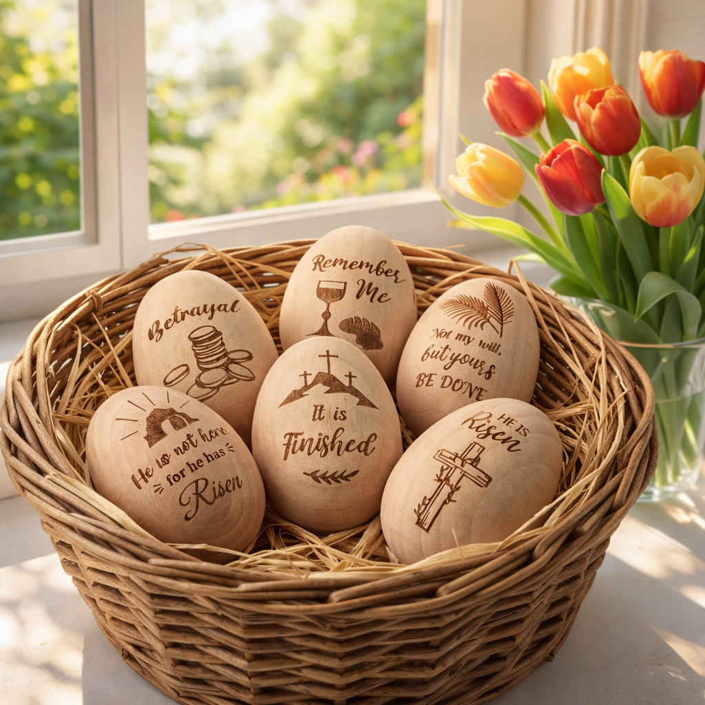 6 Pcs Christian Easter Wooden Eggs for Basket Stuffers & Gifts