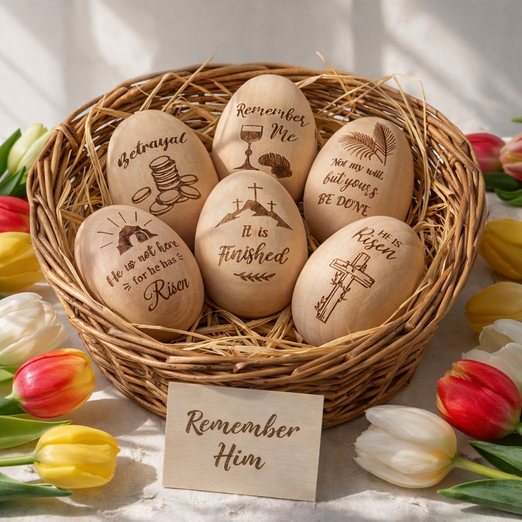 6 Pcs Christian Easter Wooden Eggs for Basket Stuffers & Gifts