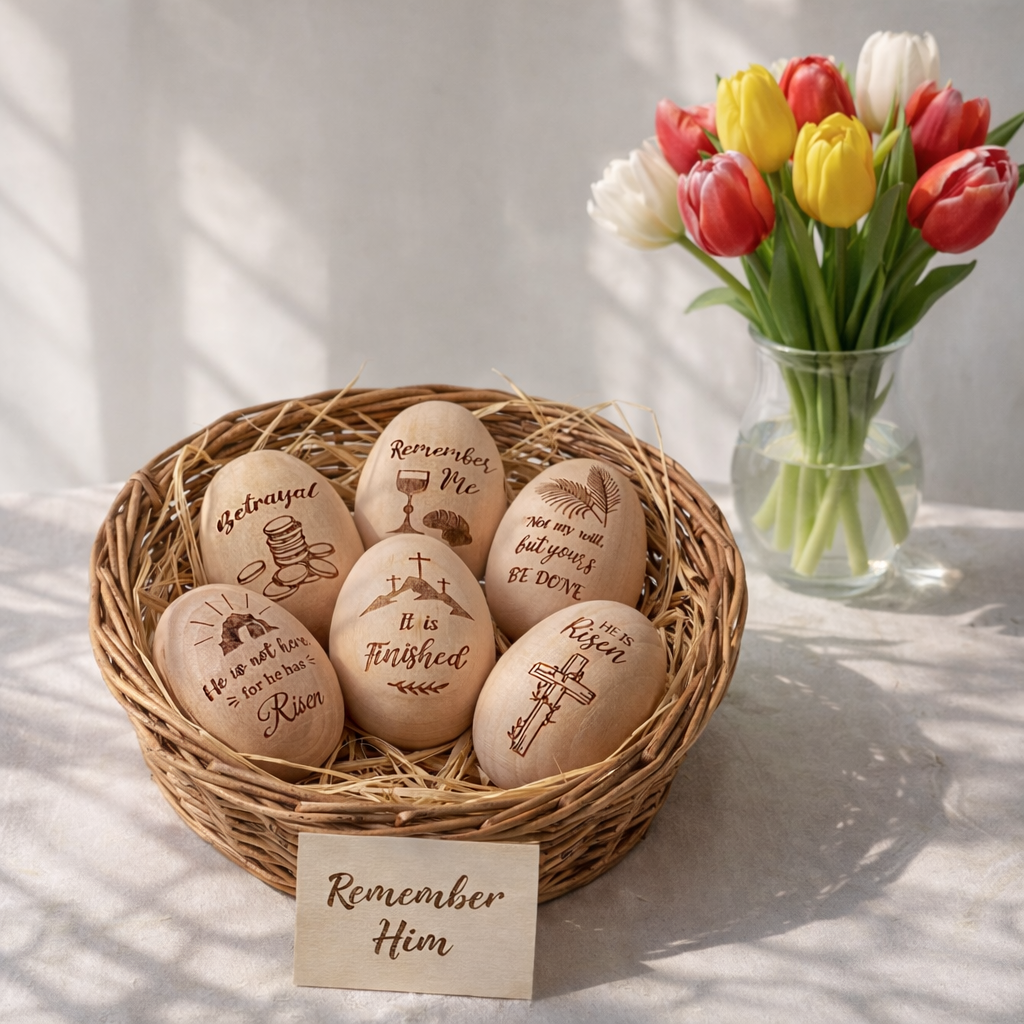 6 Pcs Christian Easter Wooden Eggs for Basket Stuffers & Gifts