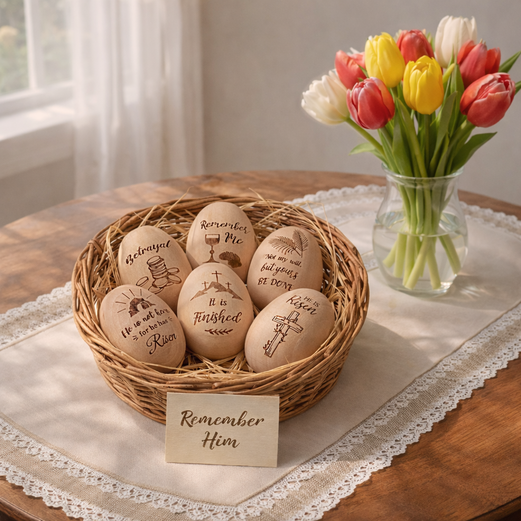 6 Pcs Christian Easter Wooden Eggs for Basket Stuffers & Gifts