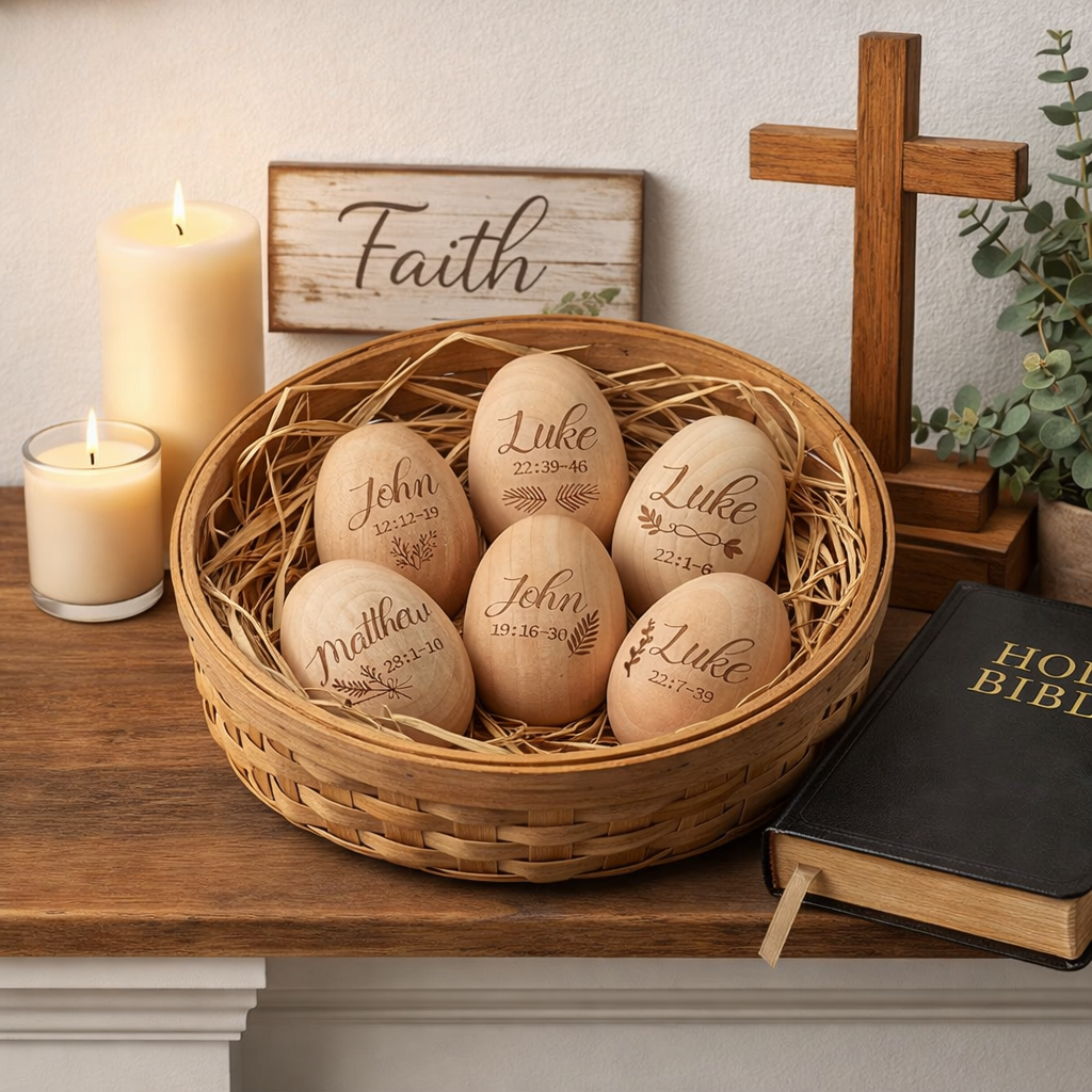 Christian Easter Wooden Eggs for Basket Stuffers & Gifts