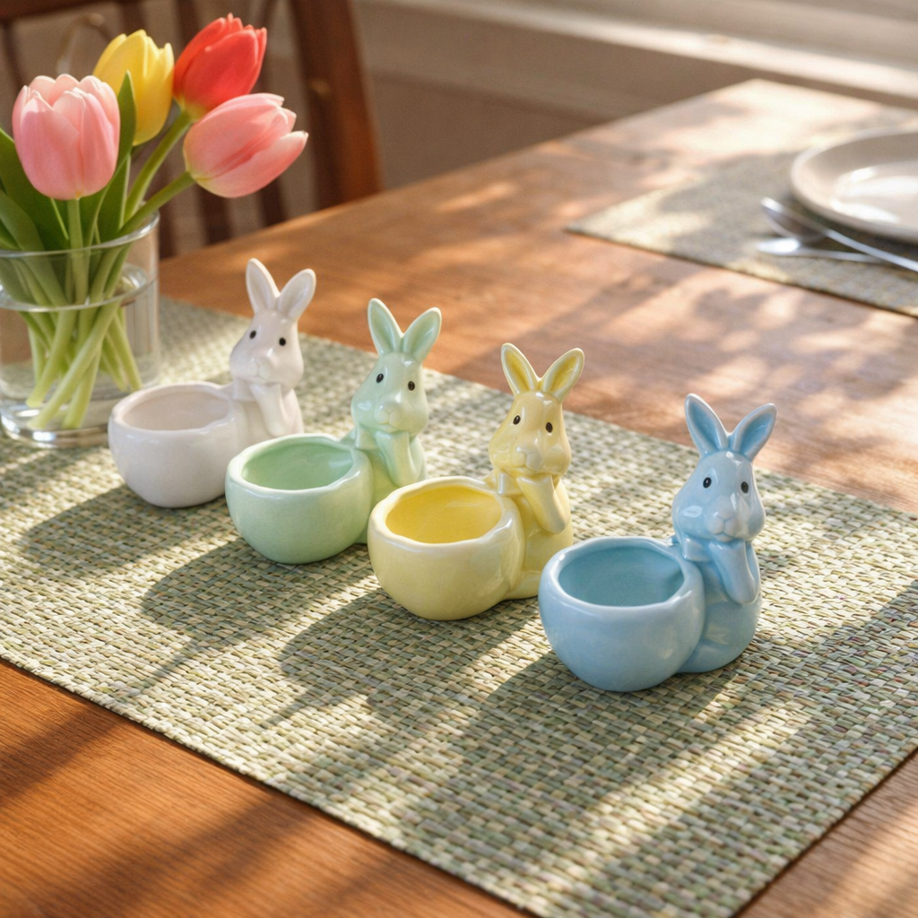Spring Ceramic Pastel Easter Bunny Egg Holders