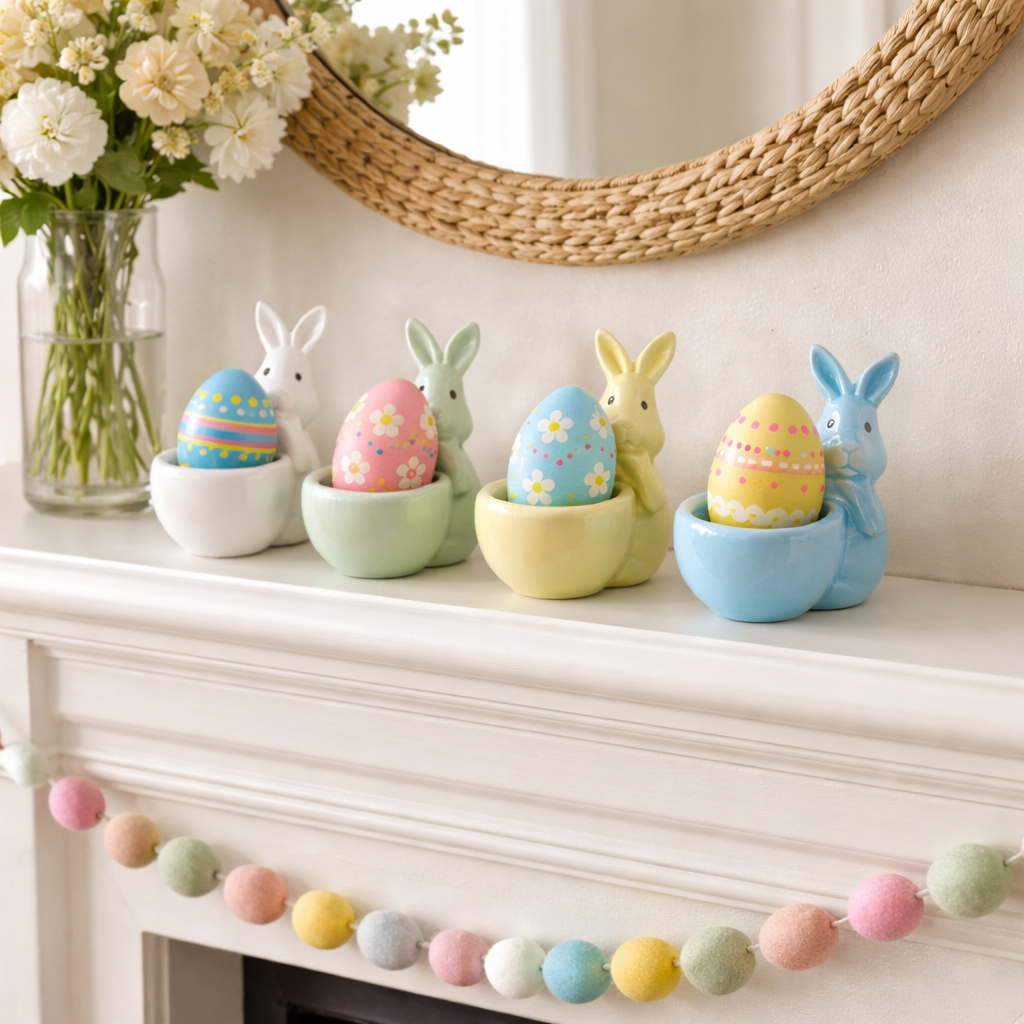 Spring Ceramic Pastel Easter Bunny Egg Holders