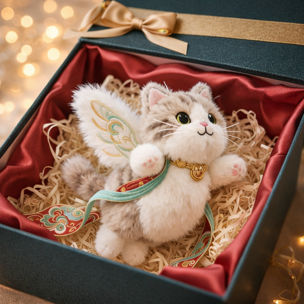 Plush Flying Cat & Nine-Color Deer Keychain with Embroidered Wings