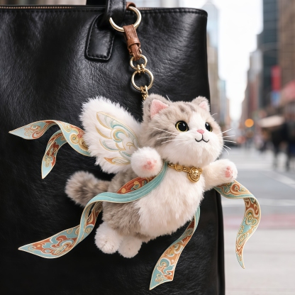 Plush Flying Cat & Nine-Color Deer Keychain with Embroidered Wings