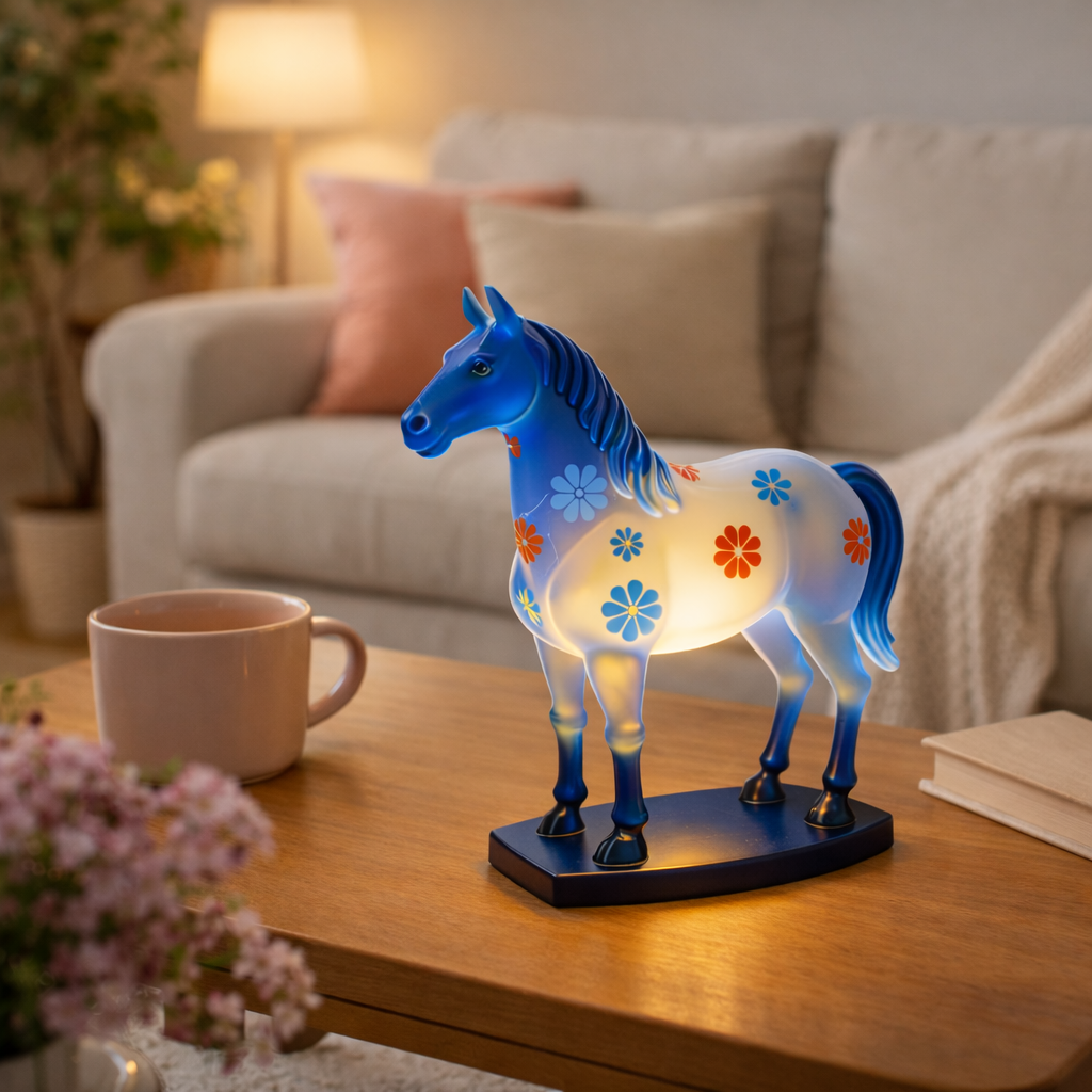 Hand-Painted Floral Horse Statue Night Light