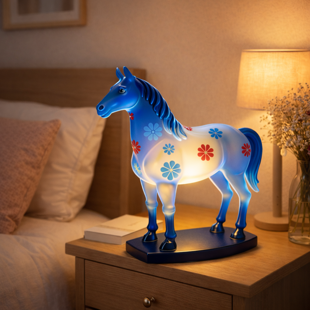 Hand-Painted Floral Horse Statue Night Light