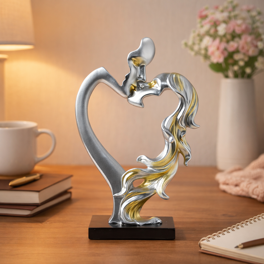 Modern Romantic Heart Couple Sculpture