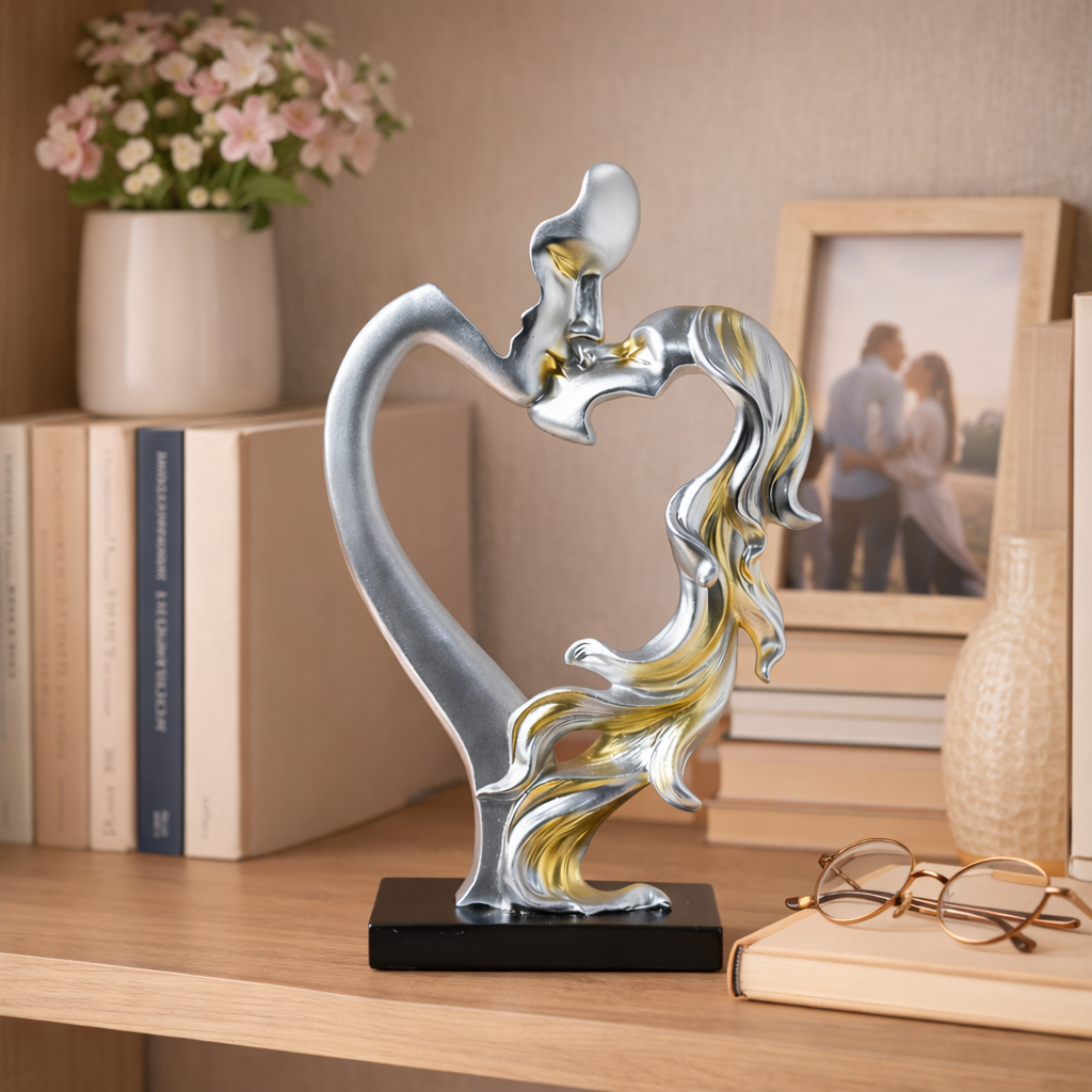 Modern Romantic Heart Couple Sculpture