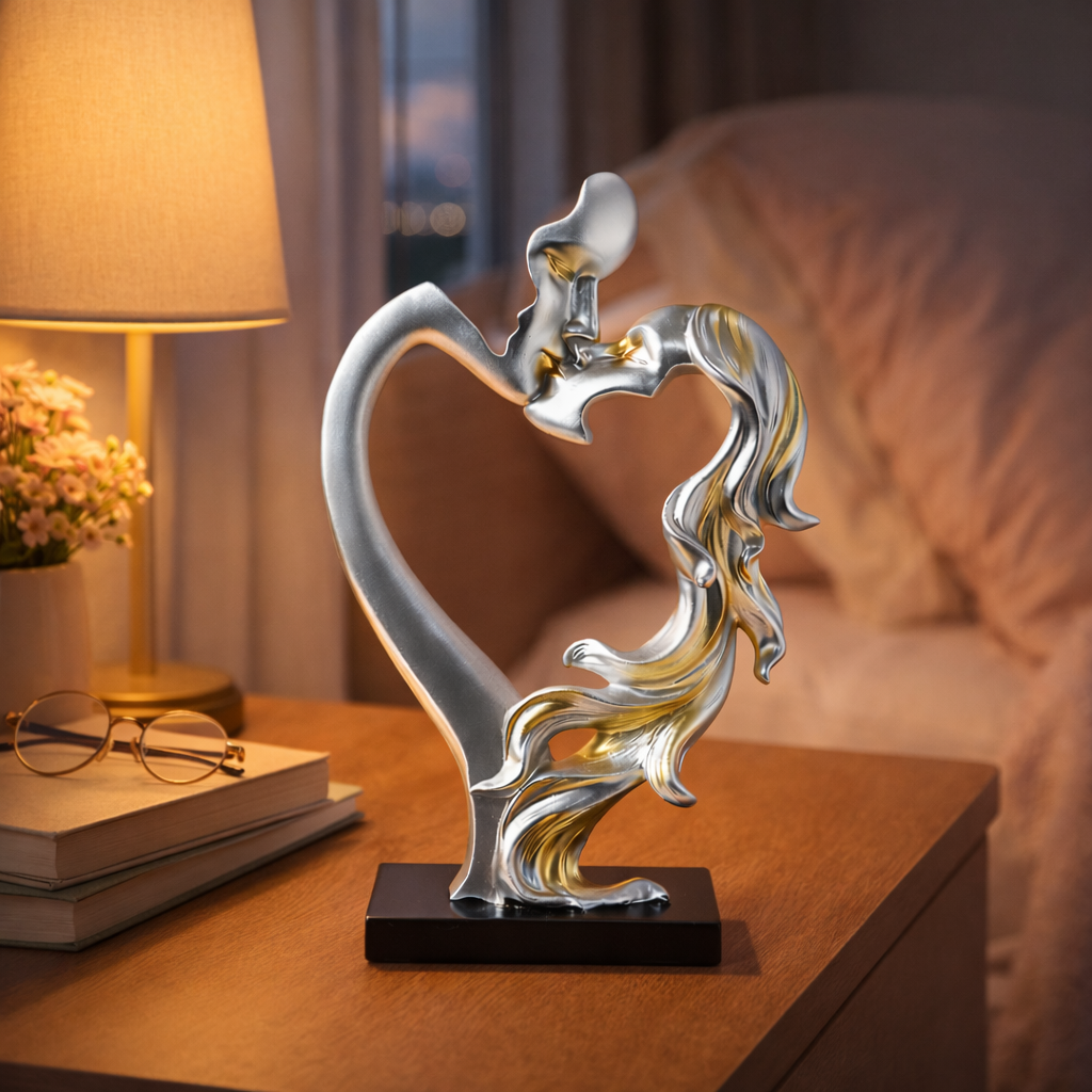 Modern Romantic Heart Couple Sculpture