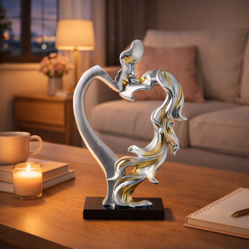 Modern Romantic Heart Couple Sculpture