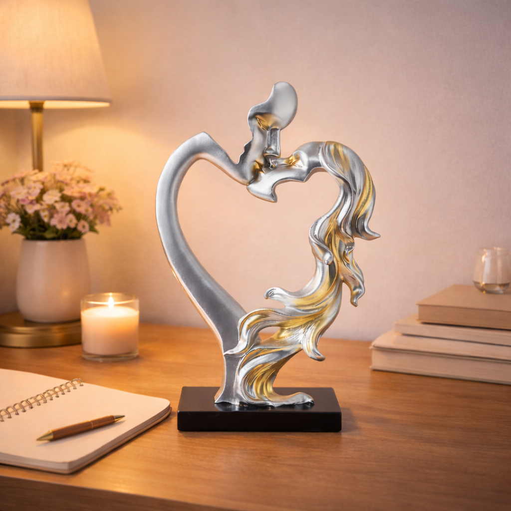 Modern Romantic Heart Couple Sculpture