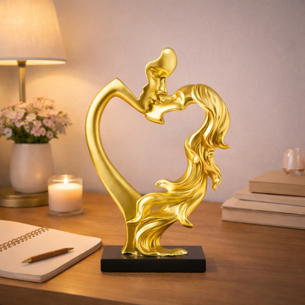 Modern Romantic Heart Couple Sculpture