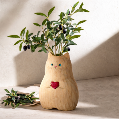 Cat Shaped Flower Vase with Red Heart
