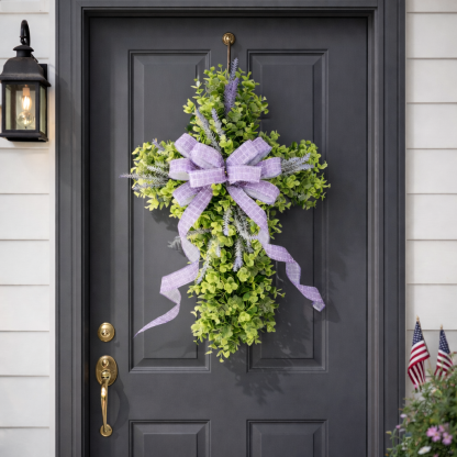 Greenery Cross Wreath with Lavender Bow
