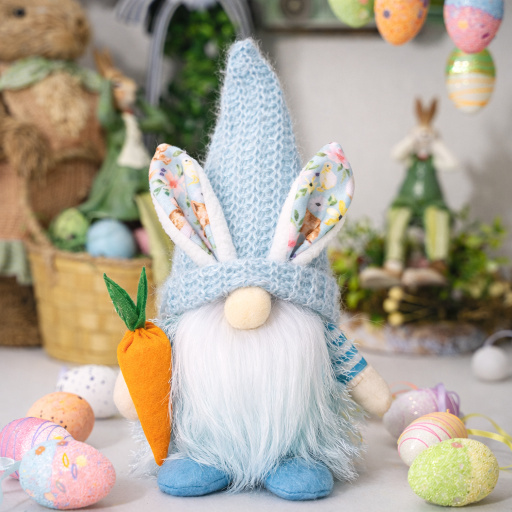 Spring Bunny Gnome Plush Figurines with Knit Hats