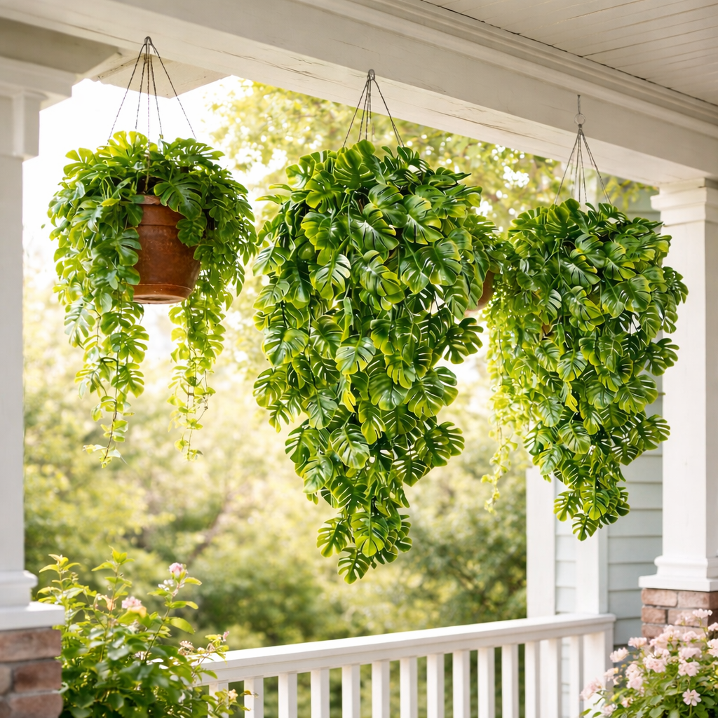 5PCS Artificial Monstera Hanging Basket Plants, UV-Resistant