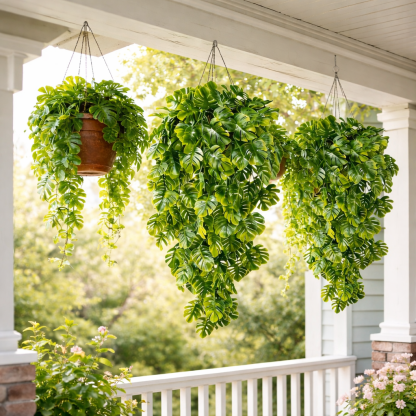 5PCS Artificial Monstera Hanging Basket Plants, UV-Resistant