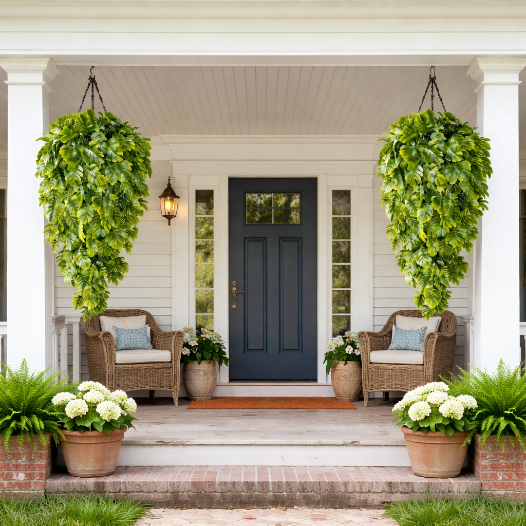 5PCS Artificial Monstera Hanging Basket Plants, UV-Resistant