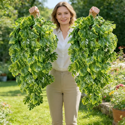 5PCS Artificial Monstera Hanging Basket Plants, UV-Resistant