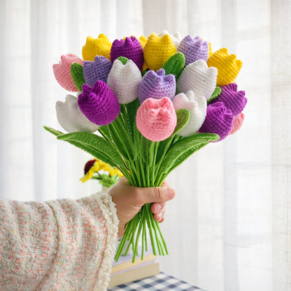 Handmade Knitted Tulip Bouquet for Spring Décor