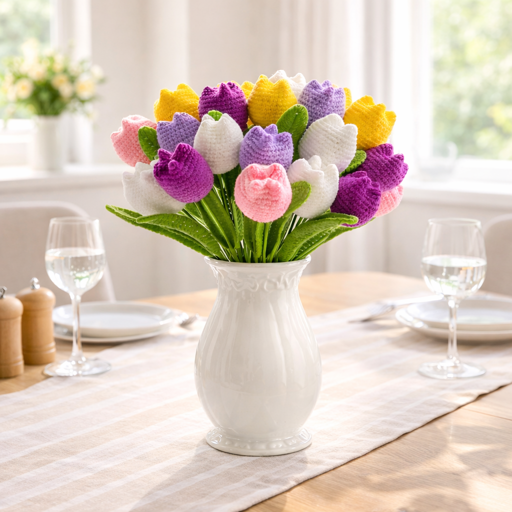 Handmade Knitted Tulip Bouquet for Spring Décor