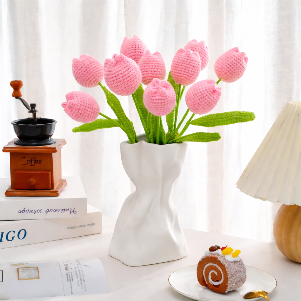 Handmade Knitted Tulip Bouquet for Spring Décor