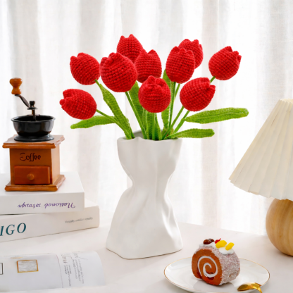 Handmade Knitted Tulip Bouquet for Spring Décor