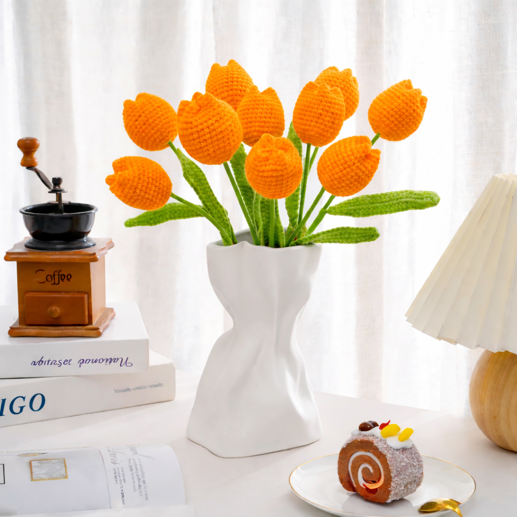 Handmade Knitted Tulip Bouquet for Spring Décor