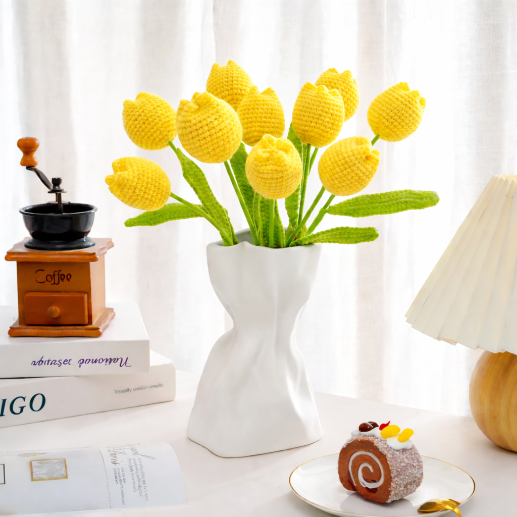 Handmade Knitted Tulip Bouquet for Spring Décor