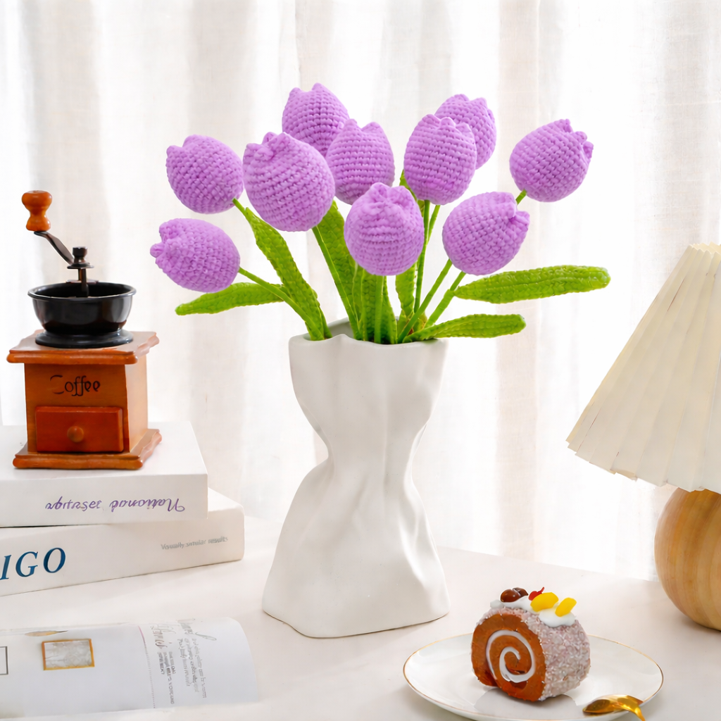 Handmade Knitted Tulip Bouquet for Spring Décor