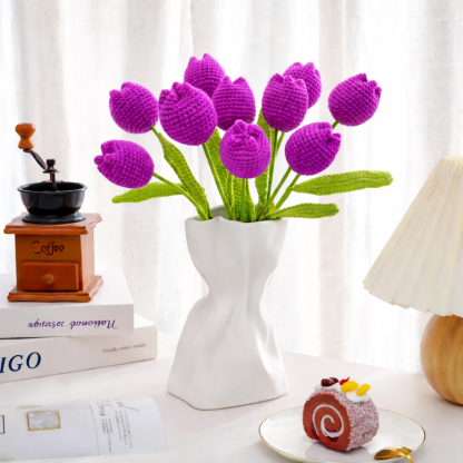 Handmade Knitted Tulip Bouquet for Spring Décor