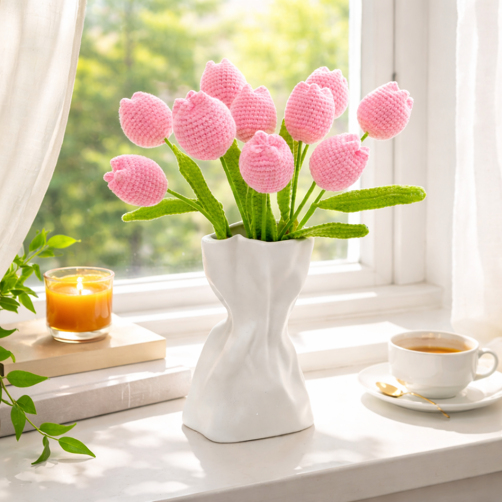 Handmade Knitted Tulip Bouquet for Spring Décor