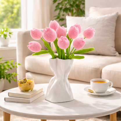 Handmade Knitted Tulip Bouquet for Spring Décor