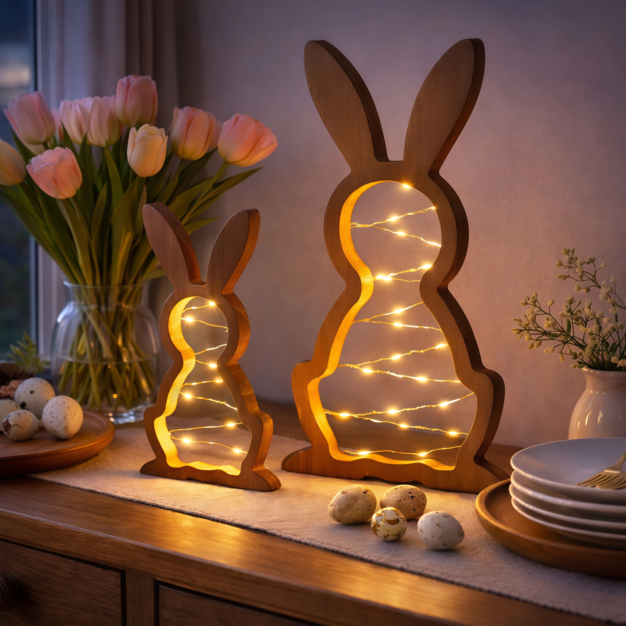 Rustic Wooden Bunny LED Tabletop Lights