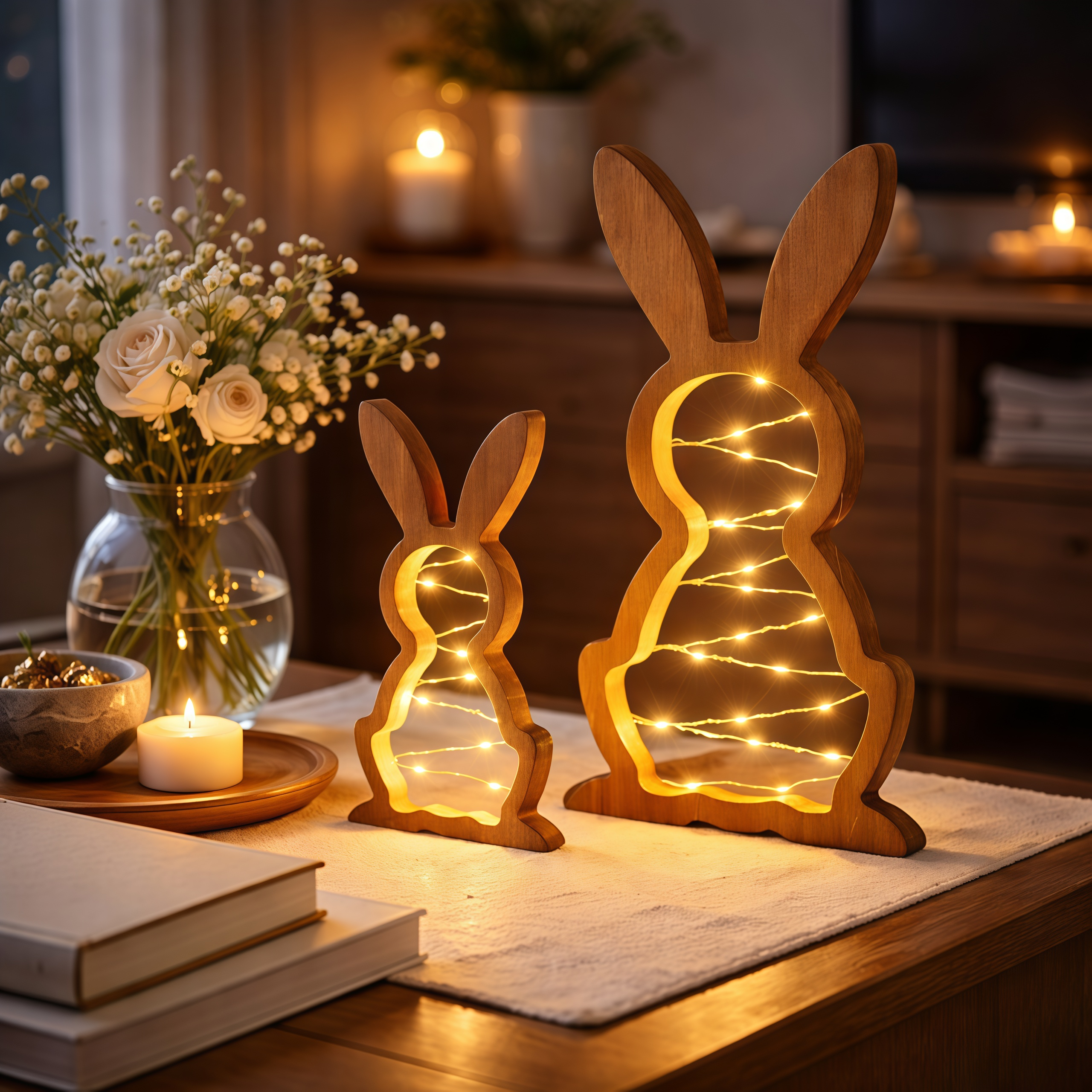 Rustic Wooden Bunny LED Tabletop Lights