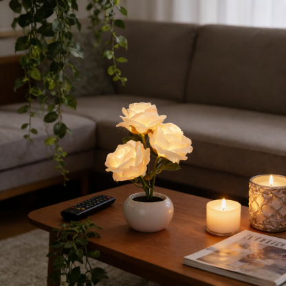 LED Pink Rose Flower Tabletop Night Light