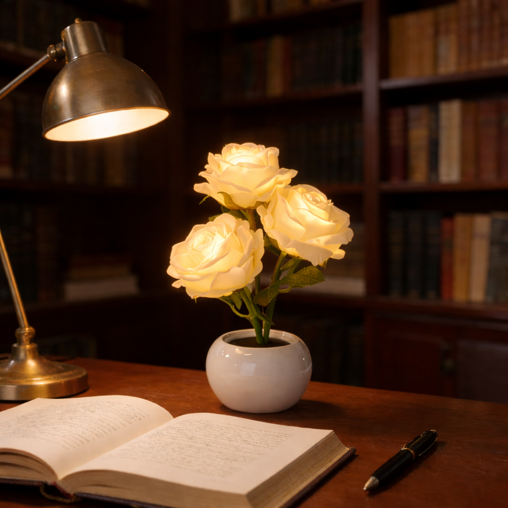 LED Pink Rose Flower Tabletop Night Light