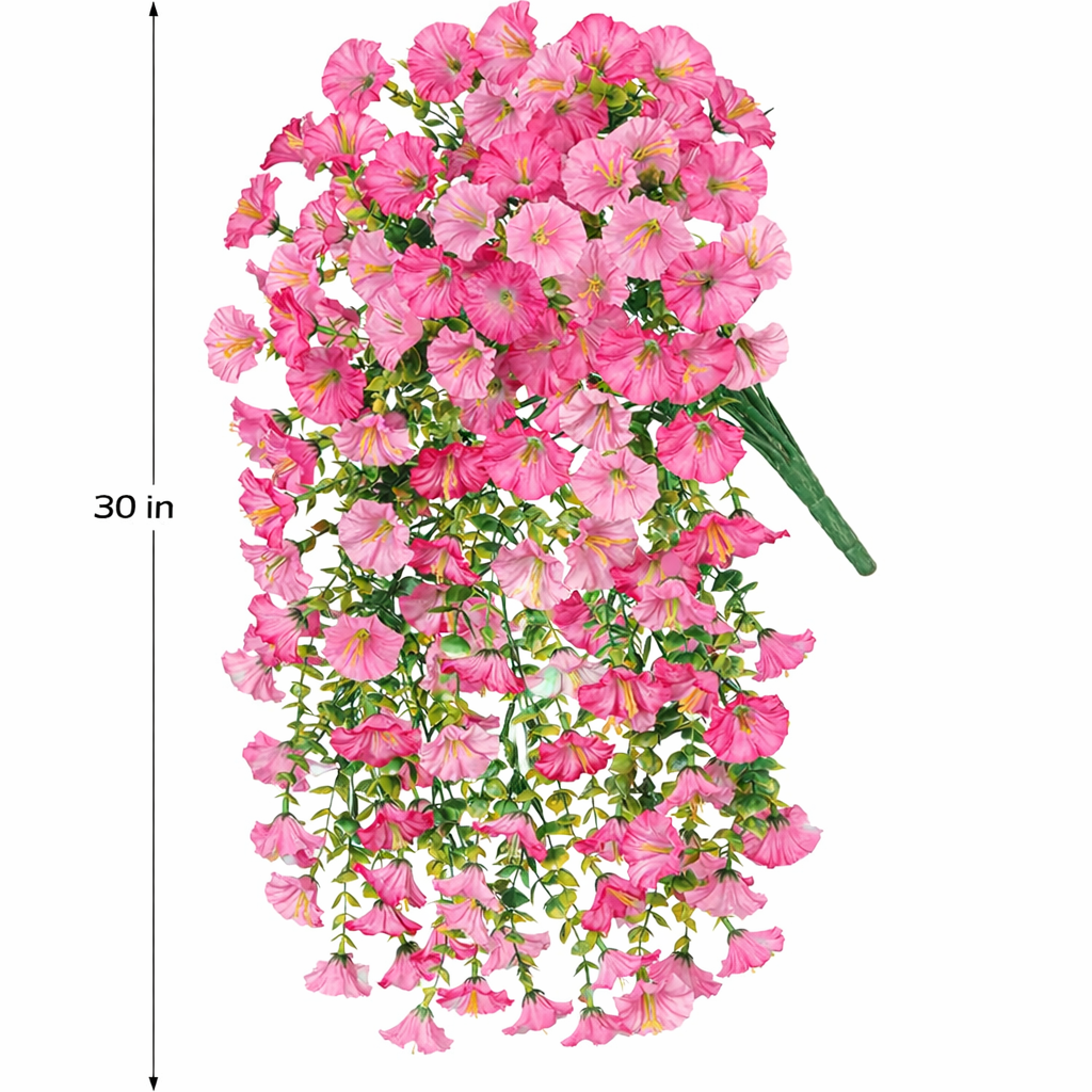Artificial Hanging Morning Glory Flowers with Greenery, UV Resistant